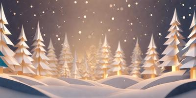 The primary subject of the image is a snowy landscape featuring a group of trees. The setting is a wintery environment with snow covering the ground and trees. The visual style of the image is a combination of photo and digital art, creating a realistic yet artistic representation of the scene. The colors and mood of the image are predominantly white and cold, reflecting the wintry atmosphere.